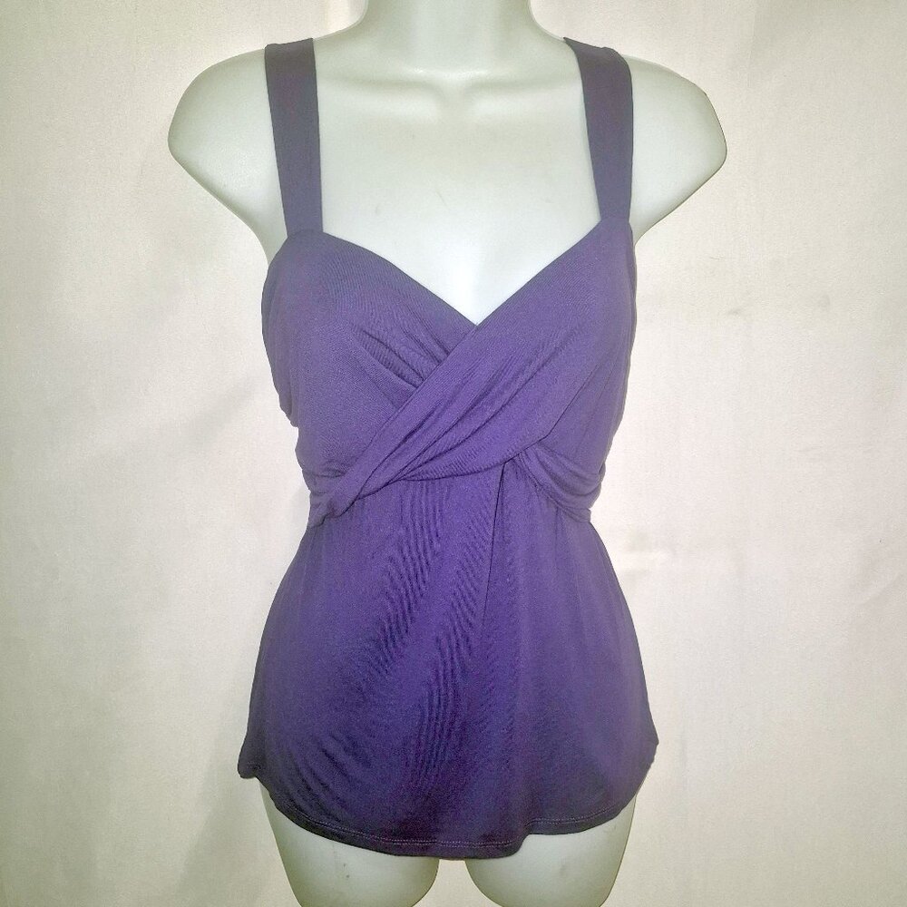 Venus sleeveless top, cross-over bust, purple in size Large